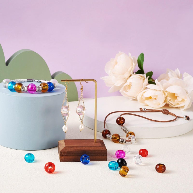 Craftdady 88Pcs Large Hole Glass European Spacer Beads 15x10mm Mixed Color Rondelle Slide Charm Beads for Snake Chain Bracelet Jewelry Making Hole: 5mm - Image 3